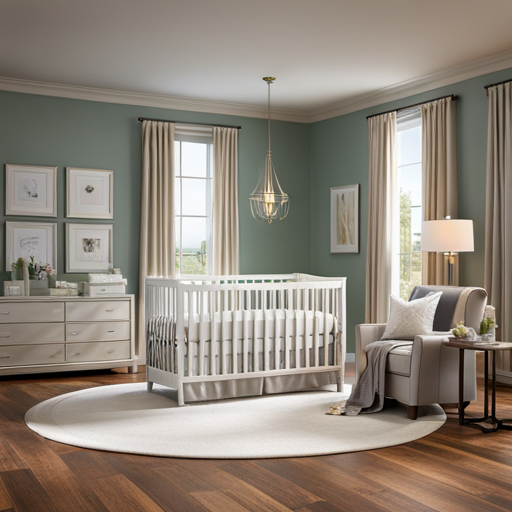 An image featuring a serene nursery with soft, dimmed lights and a caring sleep consultant calmly reassuring a parent, offering guidance and support