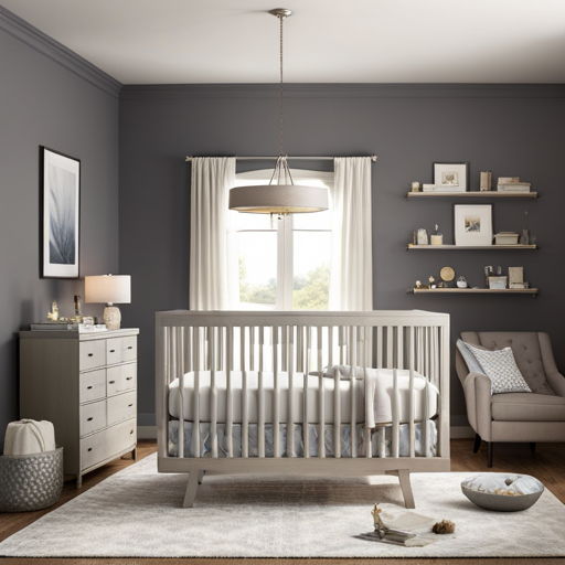An image capturing a serene nursery with soft, dimmed lights, a cozy crib adorned with a plush sleep sack, and a parent gently rocking their overtired baby, illustrating the importance of establishing a soothing bedtime routine