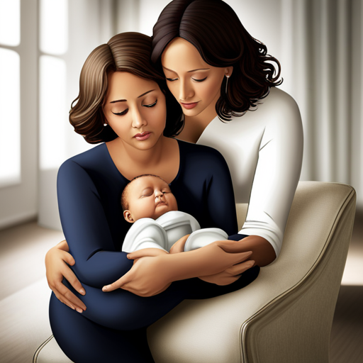 An image depicting a mother gently cradling her baby, her weary yet determined expression reflecting the reality of postpartum depression