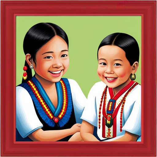 An image showcasing two children joyfully wearing traditional costumes, one representing their native culture and the other representing their second language's culture
