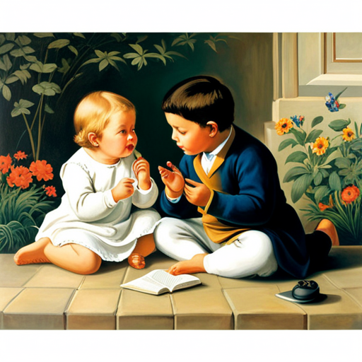 An image depicting children engrossed in conversation, one speaking English and the other speaking another language, symbolizing the harmonious blend of multiple languages in their upbringing