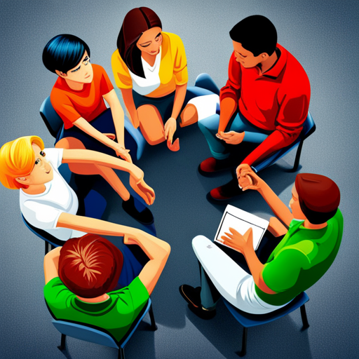 An image featuring a diverse group of teenagers engaged in a lively discussion, sitting in a circle amidst vibrant surroundings