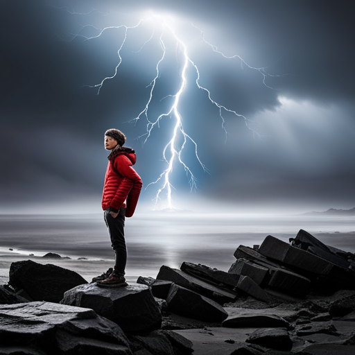 An image that portrays a teenager standing tall amidst a storm, their unwavering expression radiating confidence
