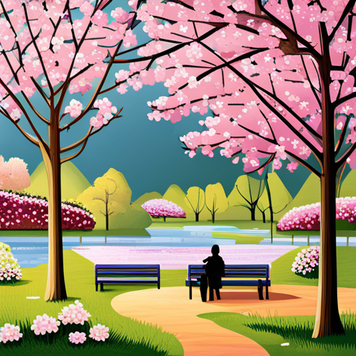 An image showcasing a serene park scene with a family enjoying a picnic under a blooming cherry blossom tree, surrounded by empty benches and paths, encouraging readers to save by visiting during the peaceful off-peak times