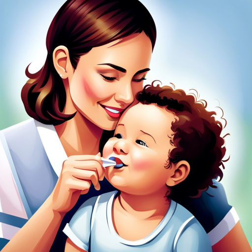 An image of a smiling mother gently suctioning her baby's nose with a nasal aspirator, showcasing the importance of maintaining nasal hygiene