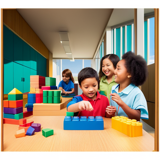 An image showcasing a classroom filled with hands-on activities like building blocks, art supplies, and a teacher engaging kinesthetic learners through interactive games and physical movements