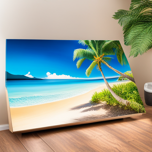 An image showcasing a family joyfully exploring a vibrant, sun-soaked beach, with crystal-clear turquoise waves gently crashing against the shore, surrounded by lush palm trees and a backdrop of breathtaking mountains