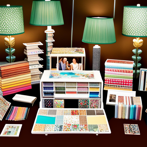 An image of a colorful scrapbooking table adorned with vibrant washi tapes, glittering stickers, and a stack of family vacation photos