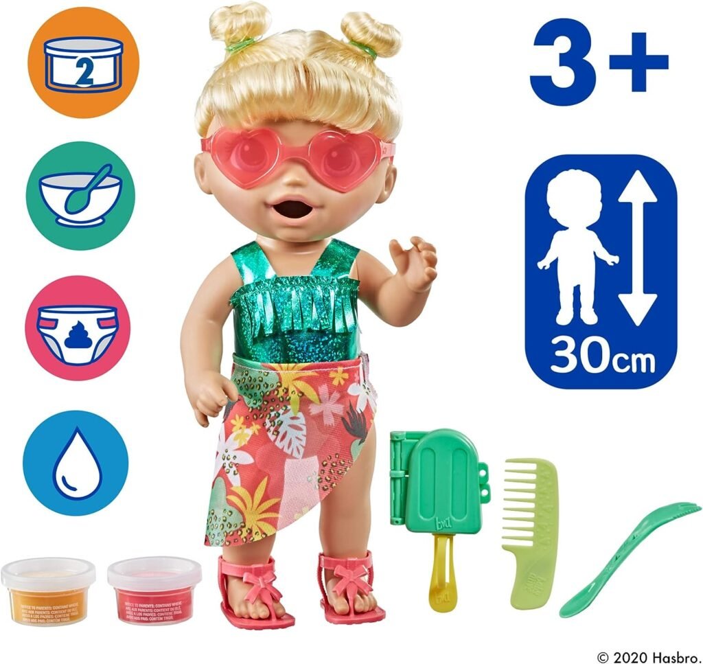 Baby Alive Sunshine Snacks Doll, Eats and Poops, Summer-Themed Waterplay Baby Doll, Ice Pop Mold, Toy for Kids Ages 3 and Up, Blonde Hair