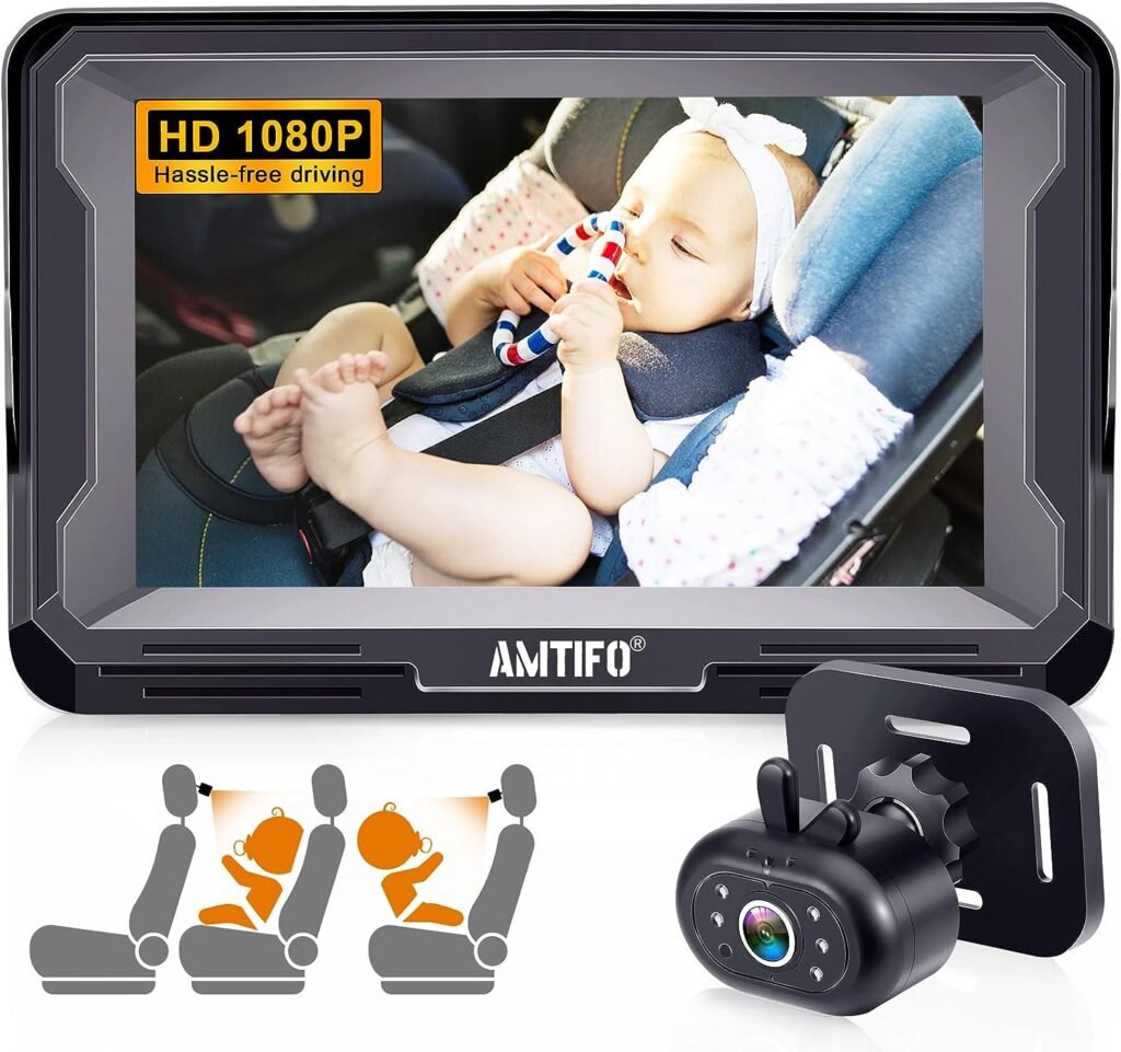 Baby Car Camera 360 ° Rotation: Clear Night Vision Backseat Camera for Two Kids Rear Facing Carseat Camera Wide Angle Car Baby Monitor with Camera 3 Mins Easy to Install