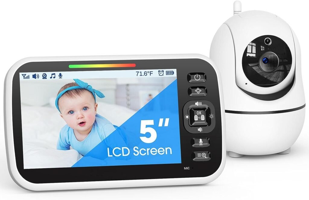Baby Monitor with Camera and Audio - 5” Display Video Baby Monitor with 29 Hour Battery Life, Remote Pan  Tilt, 2X Zoom,Auto Night Vision, 2 Way Talk, Temperature Sensor,Lullabies,960 Feet Range
