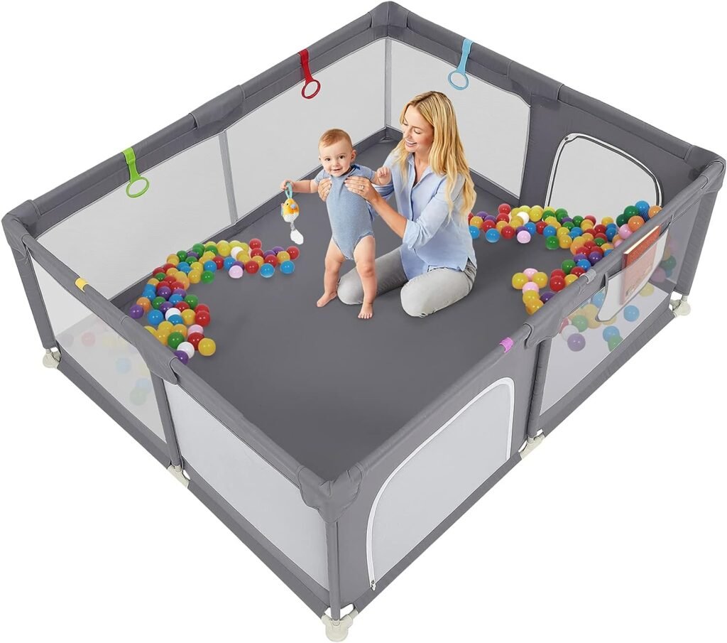 Baby Playpen 71 x 59, Yamctopy Playpens for Babies and Toddlers, Extra Large Baby Fence with Anti-Slip Base, Sturdy Safety Baby Playpen with Soft Breathable Mesh Grey