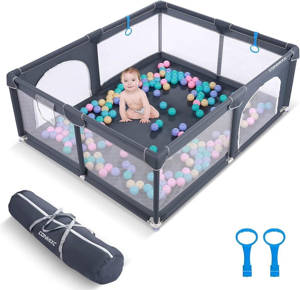 Baby Playpen 72” x 59”, CONMIXC Extra Large Playpen for Babies and Toddlers, Baby Gate Playpen, Baby Playyard, Baby Fence Play Area, Kids Activity Center with Gate Dark Gray