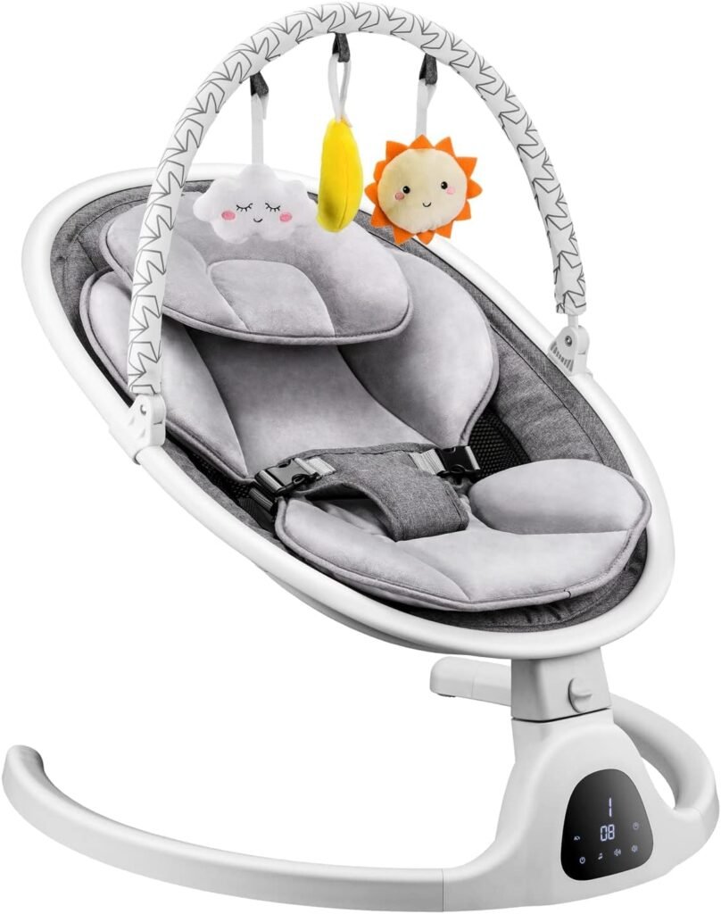 Baby Swing for Newborn, Multi-Functional Electric Baby Rocker for Infants to Toddler with Multiple Speeds, Bluetooth and Remote Control, Indoor  Outdoor Use - Perfect for 0-9 Months