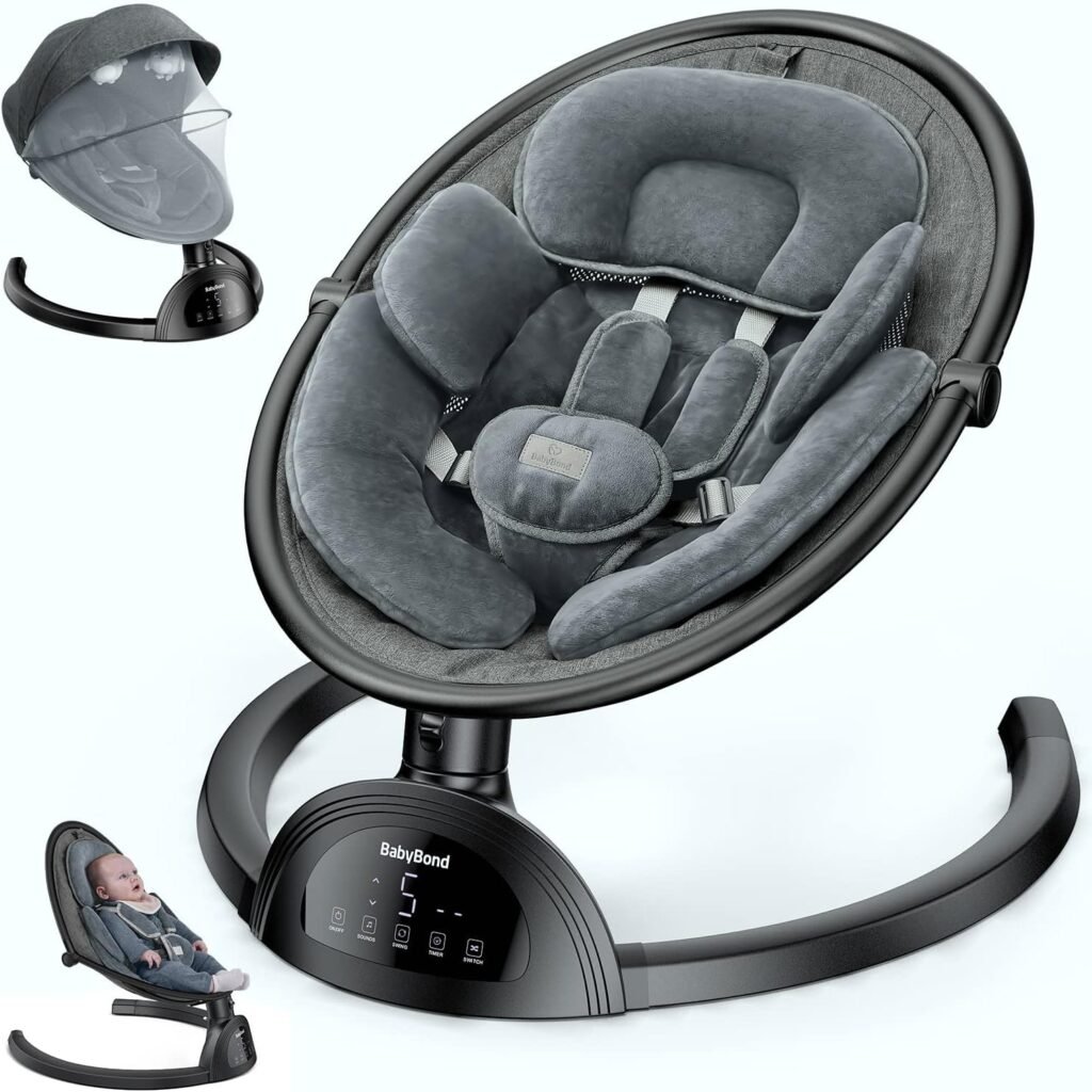 Baby Swings for Infants, BabyBond Bluetooth Infant Swing with Music Speaker with 3 Seat Positions, 5 Point Harness Belt, 5 Speeds and Remote Control - Portable Baby Swing for Indoor and Outdoor