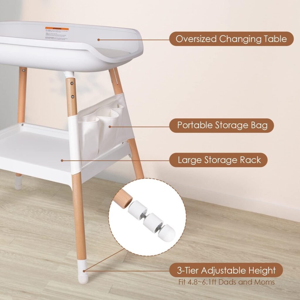 Beberoad Love Baby Changing Table Dresser Diaper Station with Changing Pad Adjustable Height Top Changing Table with Nursery Organizer and Large Storage Rack for Newborn Baby and Infant (White)