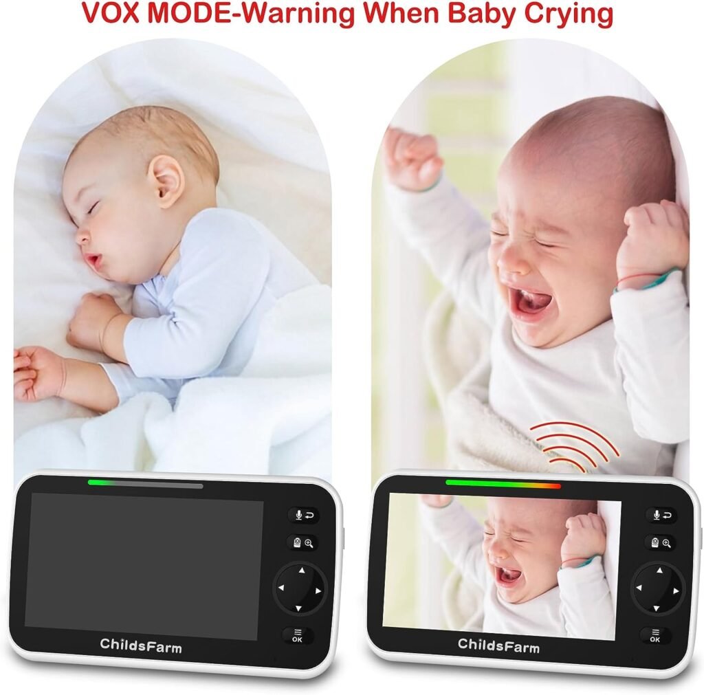 ChildsFarm Baby Monitor with Camera and Audio, 5 Inch Remote Pan-Tilt-Zoom Video Baby Monitor, No WiFi, Night Vision, 2-Way Talk, Temperature, 1000ft, 3500mAH, Gift Ideas