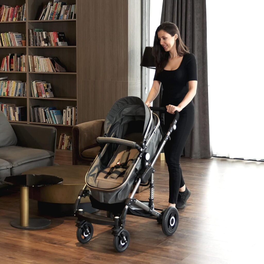CoolShare Baby Stroller for Toddler, Foldable Aluminum Alloy Pushchair with Adjustable Backrest, 2 in 1 High Landscape Convertible Reversible Bassinet Pram for Infant  Toddler,3D Suspension