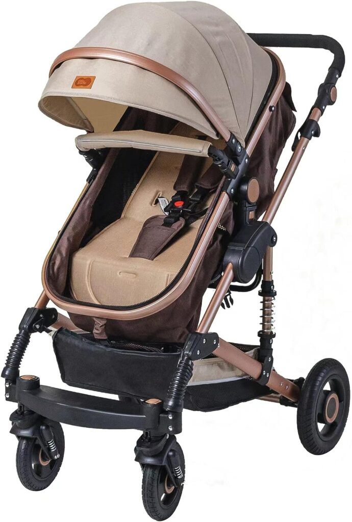CoolShare Baby Stroller for Toddler, Foldable Aluminum Alloy Pushchair with Adjustable Backrest, 2 in 1 High Landscape Convertible Reversible Bassinet Pram for Infant  Toddler,3D Suspension