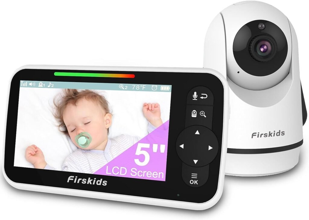 Firskids 5 Baby Monitor with 30Hour Battery Life, 1000ft Long Range Baby Monitor with Camera and Audio Auto Night Vision VOX Mode 2 Way Talk Temperature for Baby Elderly Monitoring