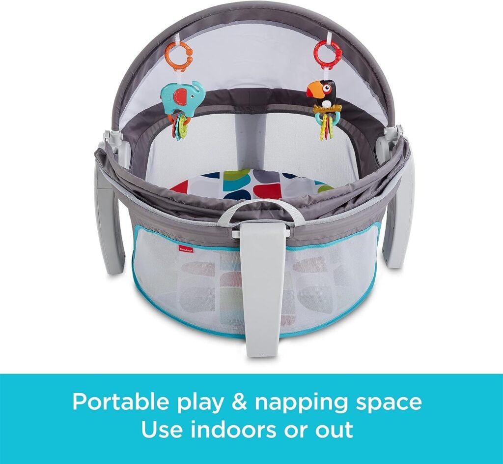 Fisher-Price Portable Bassinet and Play Space On-the-Go Baby Dome with Developmental Toys and Canopy, Color Climbers (Amazon Exclusive)