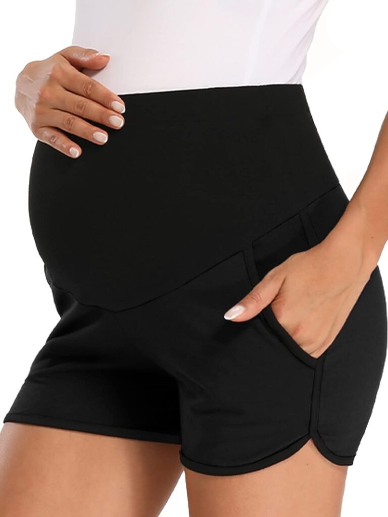 fitglam Womens Maternity Shorts Over Belly Pregnancy Lounge Workout Running Pajama Sleep Shorts with Pockets