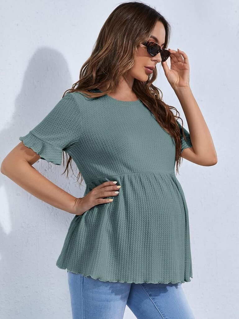 Floerns Womens Casual Maternity Top Short Sleeve Ruffle Hem Peplum T Shirt