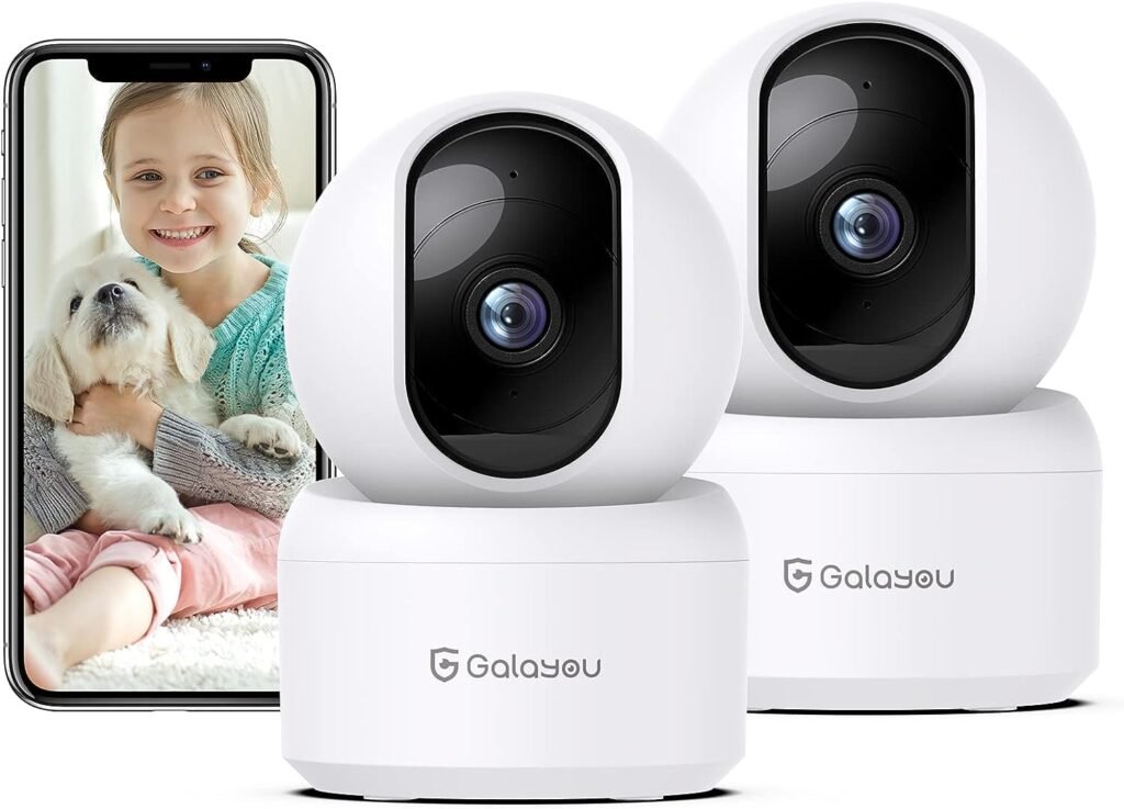 GALAYOU 2K Home Security Cameras, 2.4Ghz WiFi Cameras for Home Security, Baby Camera Monitor for Nursery/Elder/Nanny with Smart Motion Tracking and Phone App, Works with Alexa/Google Assistant 2Pack