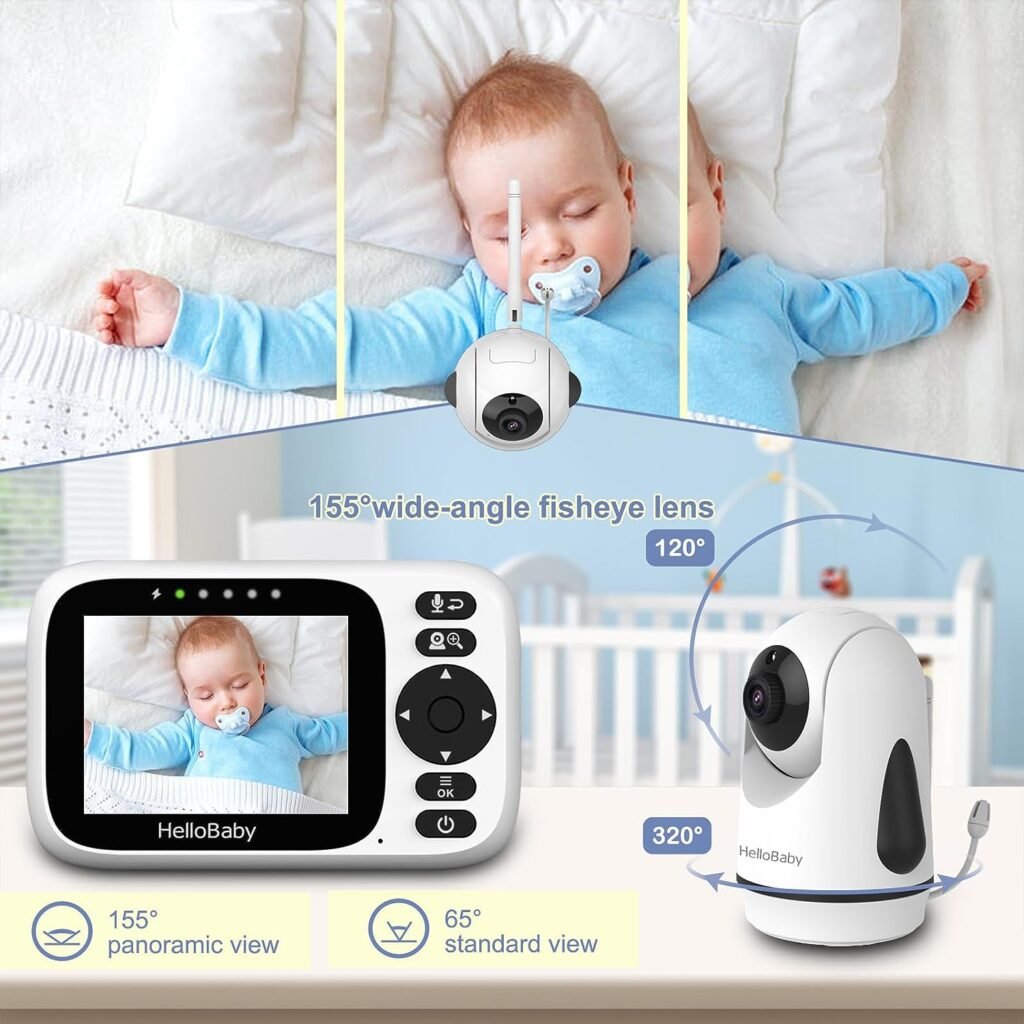 HelloBaby Baby Monitor with 3.2 IPS Screen - Baby Camera Monitor with Remote Pan-Tilt-Zoom Camera No WiFi, Infrared Night Vision, 1000ft Wireless Connection