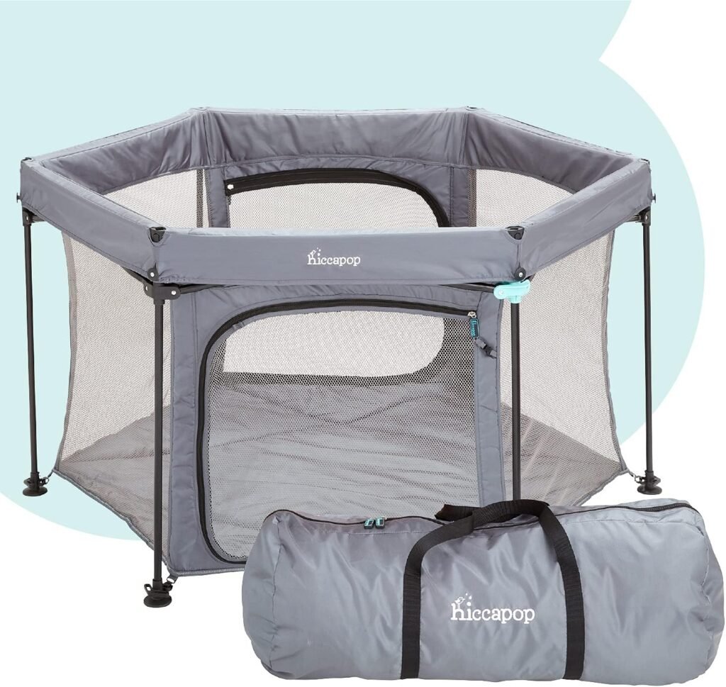 hiccapop 53 PlayPod Deluxe Portable Playpen for Babies and Toddlers, Portable Play Yard for Baby with Padded Floor | Pop Up Playpen at Beach and Home | Outdoor Playpen for Baby | Portable Playard