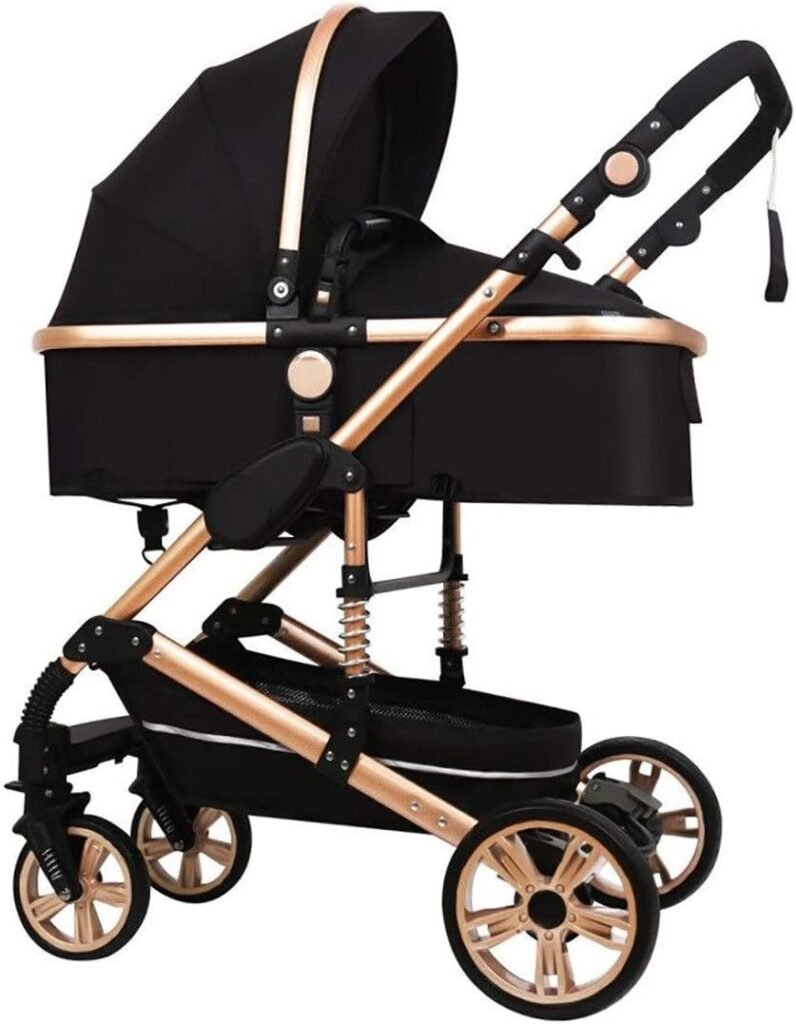 Infant Carriage Portable Baby Stroller 3 in 1 Infant Pram Pushchair for Newborn and Toddler Foldable Anti-Shock High View Carriage (3 In1,Black)