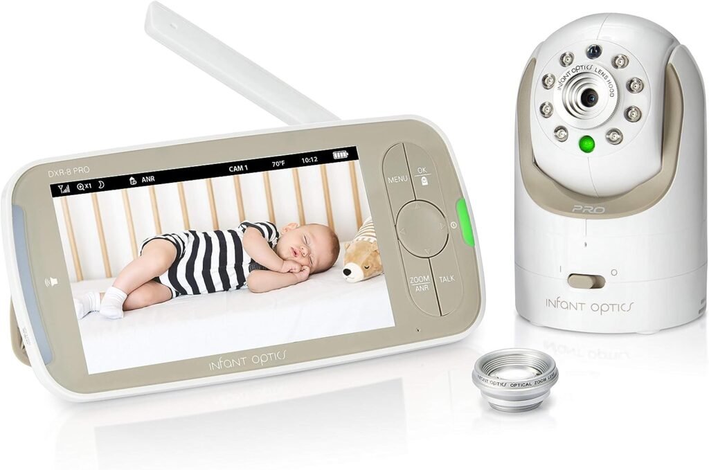 Infant Optics DXR-8 PRO Video Baby Monitor, 720P HD Resolution 5 Display, Patent-Pending A.N.R. (Active Noise Reduction), Pan Tilt Zoom, and Interchangeable Lenses