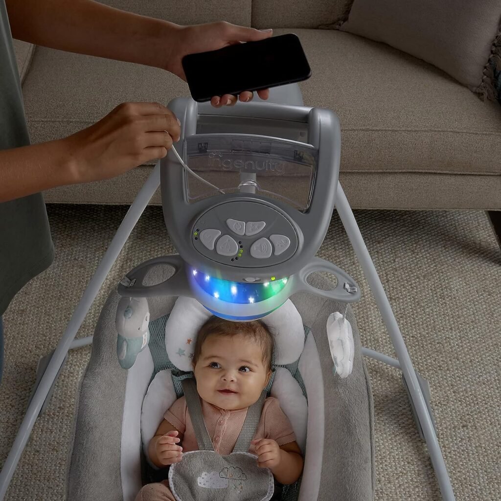 Ingenuity InLighten 2-in-1 Baby Swing  Rocker - Cool Mesh Fabric, Vibrations, Swivel Infant Seat, Nature Sounds, Light Up Mobile - Pemberton