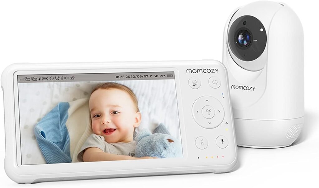 Momcozy Video Baby Monitor, 1080P 5 HD Baby Monitor with Camera and Audio, Infrared Night Vision, 5000mAh Battery, 2-Way Audio, Wide-angle View Temperature Sensor Lullabies and 960ft Range Ideal Gift