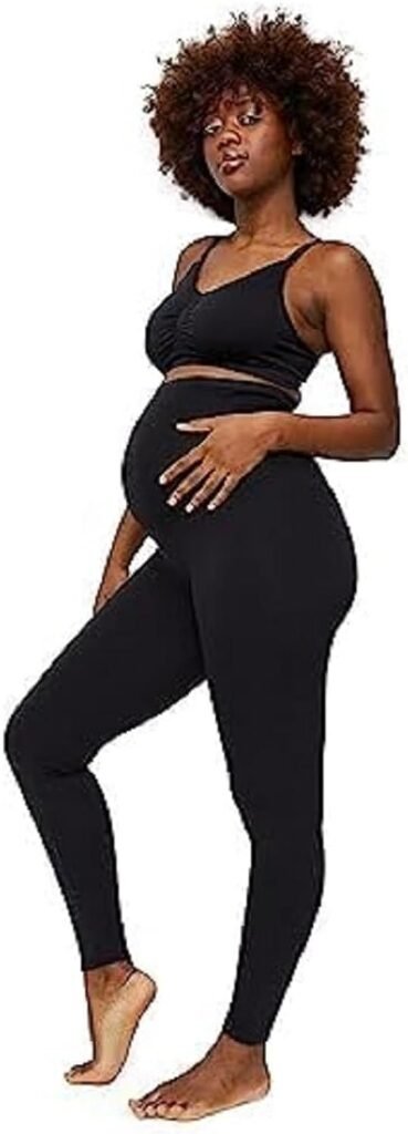 Motherhood Maternity Womens Essential Stretch Secret Fit Over the Belly Leggings Full Length  Crop Length XS-3X 1  2 Packs