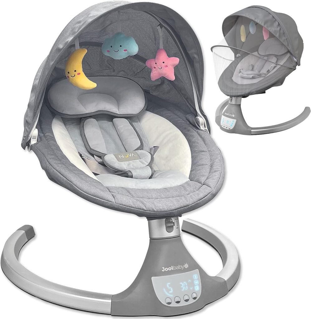 Nova Baby Swing for Newborns - Electric Motorized Infant Swing, Bluetooth Music, 10 Preset Lullabies, Remote - Jool Baby