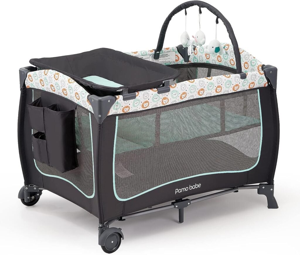 Pamo Babe Portable Crib for Baby Nursery Center Playard Baby Playpen Travel Crib Diaper Changer with Mattress