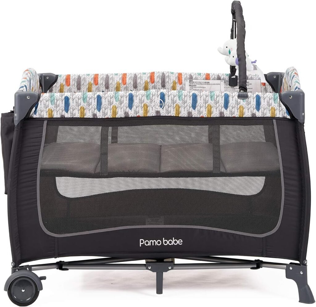 Pamo Babe Portable Travel Crib for Toddlers, Baby Playpen with Bassinet and Changing Table(Blue)