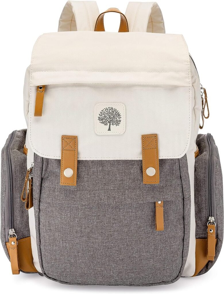 Parker Baby Diaper Backpack - Large Diaper Bag with Insulated Pockets, Stroller Straps and Changing Pad -Birch Bag - Cream