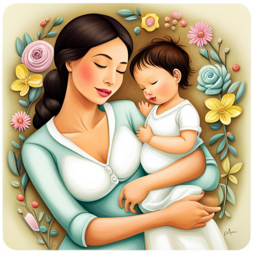 An image featuring a soft, pastel-colored background with a delicate, hand-drawn illustration of a pregnant woman, gently cradling her baby bump, surrounded by whimsical elements like baby clothes and a tiny pair of shoes