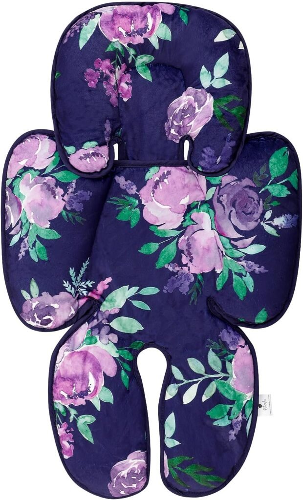 TANOFAR Carseat Head Support for Newborn, Soft Infant Car Seat Head Neck Body Support, Baby Car Seat Cushion Perfect for Car Seat, Stroller, Bouncer, 2-in-1 Reversible, Purple Floral