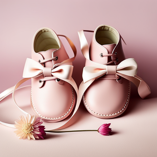 An image capturing the tiny, adorable 3-month-old baby shoes, delicately crafted with soft, pastel-colored leather, featuring miniature bows and Velcro straps, evoking a sense of tender love and care