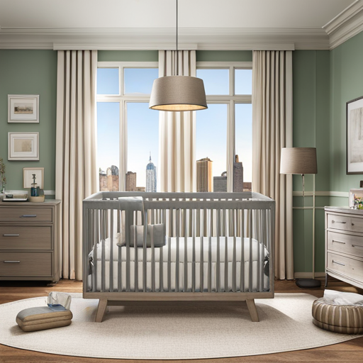 An image showcasing a 4 in 1 crib set up in a nursery