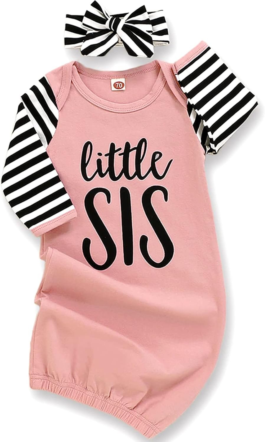 AMAWMW Newborn Baby Girl Little Sister Sleeper Gown Stripe Long Sleeve Nightgown Outfit