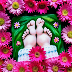 An image featuring a pair of tiny, delicate baby feet adorned in soft, cozy socks, surrounded by vibrant green grass and colorful flowers, inviting contemplation on the effects of shoes on infant development