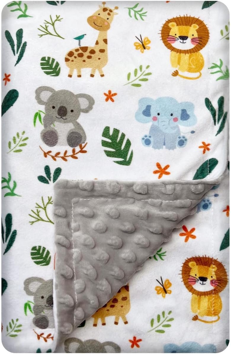 Baby Blanket for Boys Girls Double Layer Soft Plush Minky Blanket with Dotted Backing, Toddler Baby Newborn Blanket Shower Gifts (Cute Animal, 30 X 40 inches)