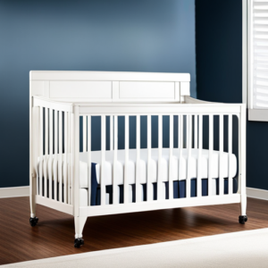 An image showcasing a versatile 4-in-1 baby crib, with its adjustable mattress heights, convertible design, and sleek finish