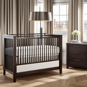 An image showcasing a cozy, budget-friendly baby crib in a cheerful nursery