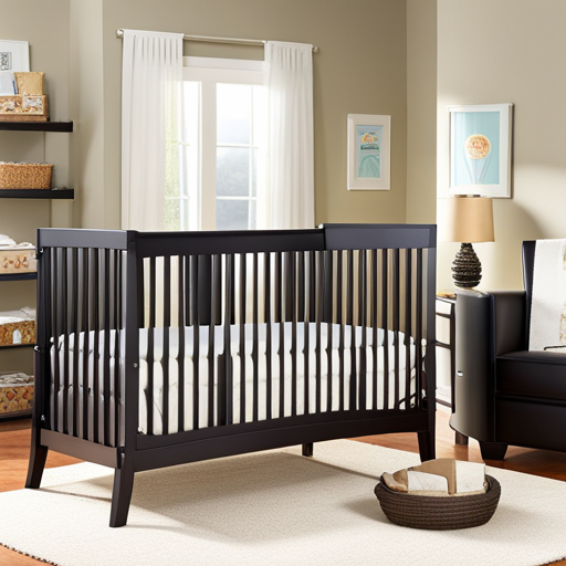 An image showcasing a wide selection of high-quality baby cribs, all elegantly displayed in a spacious room