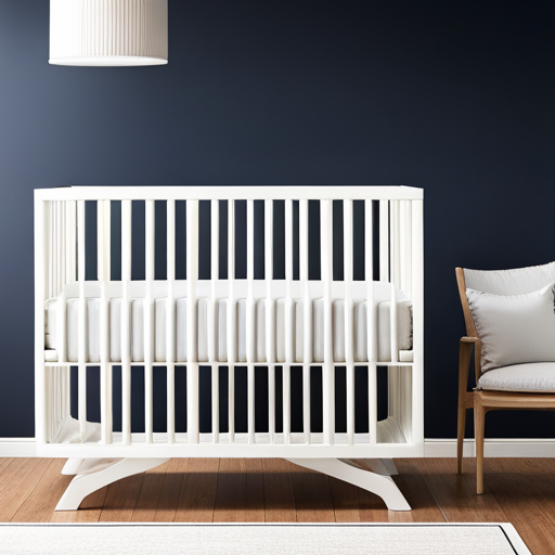 An image that showcases an adorable, sturdy baby crib with a sleek modern design, priced under $100